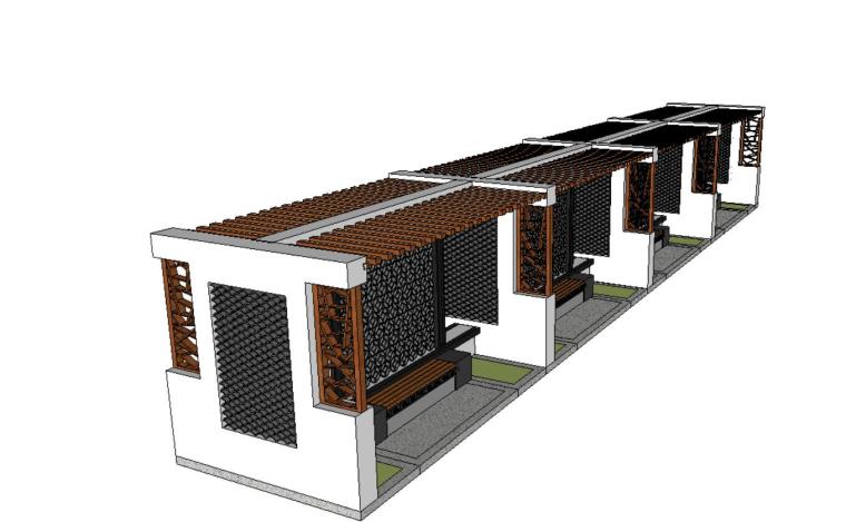 木质廊架3d模型资料下载-中式单向廊架景观设计SU模型