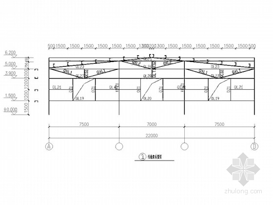 22米跨门式刚架带吊车厂房结构施工图-墙架布置图 