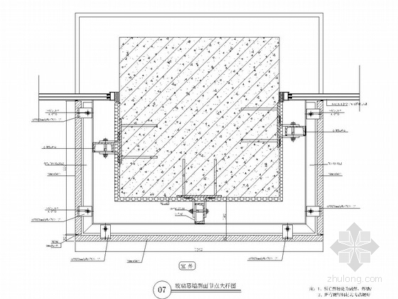 [石材幕墙]三层驾考技术服务区楼外墙施工图（2栋）-玻璃幕墙剖面节点大样图 