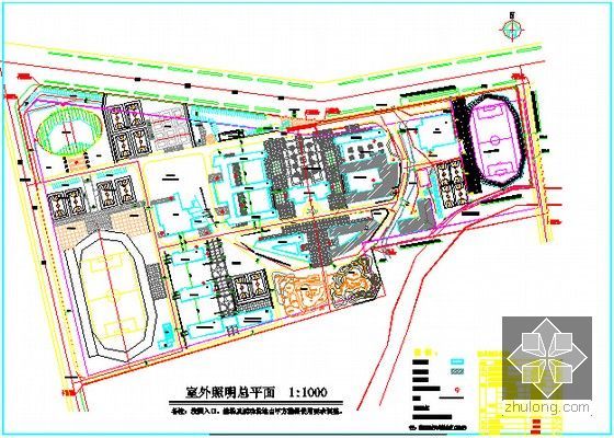 [山东]中学室外运动场及室外管网工程预算书(含施工图纸)-室外照明总平面图