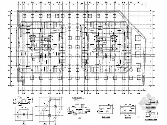 [四川]两栋25层框架核心筒结构办公大楼结构施工图-筏板基础配筋图 