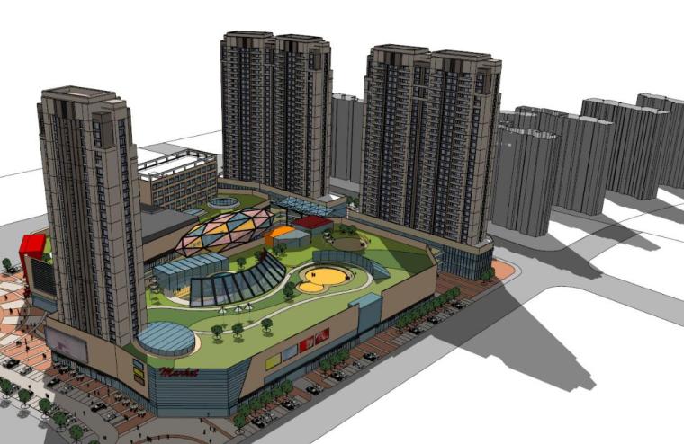 中式步行街建筑模型资料下载-完美造型商业综合体建筑模型设计