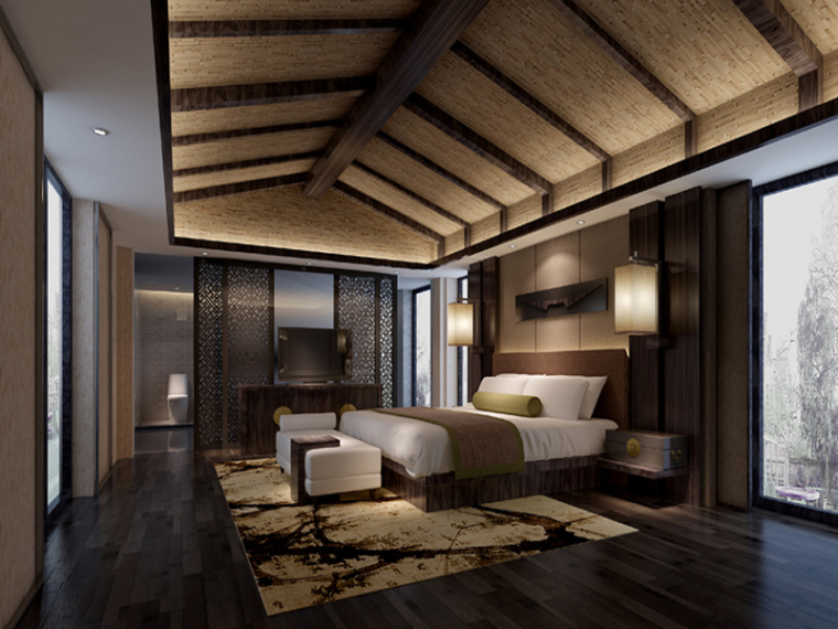 室内卧室模型资料下载-东南亚风格卧室3D模型下载
