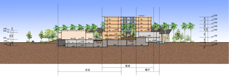 [广东]国际温泉养生度假村酒店建筑设计方案文本-国际温泉养生度假村酒店建筑剖面图