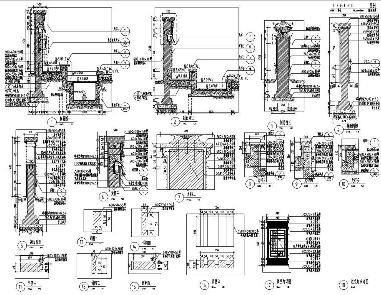 [河南]大运城虹湾售楼部景观施工图设计（80个cad）-跌水景墙详图