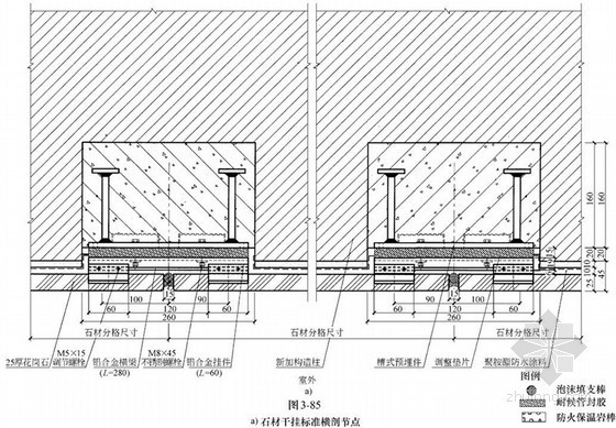 石材干挂节点图纸资料下载-石材干挂标准横剖节点详图