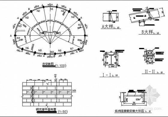 公路三车道隧道图资料下载-三车道隧道钢架支撑大样图(中铁 双侧壁)