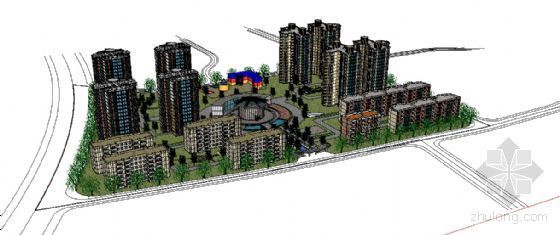 室内草图大师图库资料下载-居住区模型--草图大师建模