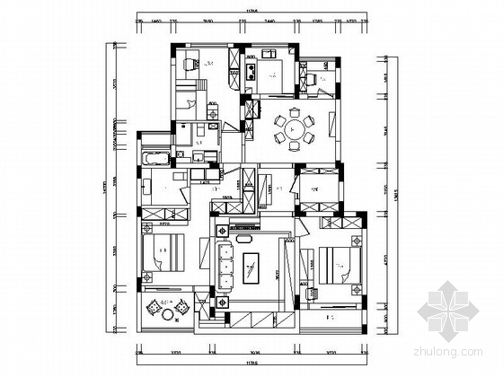室内软装平面图资料下载-精品简约现代风格四居室装修室内设计施工图（含软装方案）