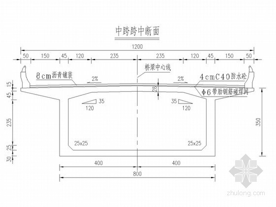 三跨连续梁图纸资料下载-三跨预应力混凝土连续刚构桥箱梁一般构造图