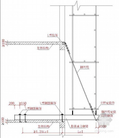 钢管悬挑平台资料下载-建筑工程高层住宅楼悬挑式扣件钢管脚手架专项施工方案（附图及计算）