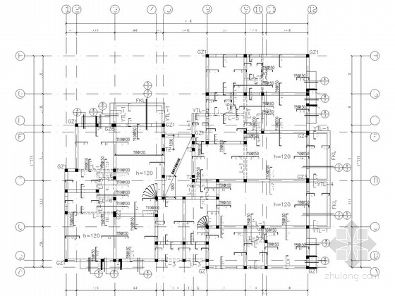 七层砌体房屋结构施工图(带PKPM模型)-结构平面图 