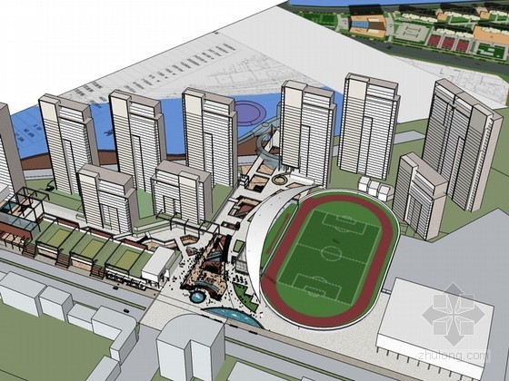 绿地商业广场图片资料下载-现代商业广场SketchUp模型下载