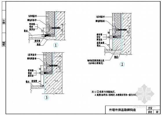 铝蜂窝板室内饰面节点图资料下载-挤塑聚苯板外墙外保温勒脚构造图