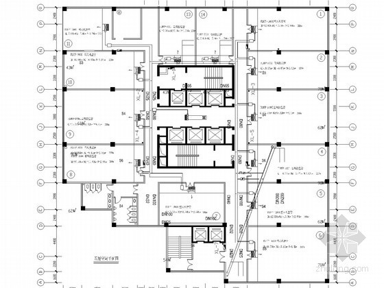 [江西]商场办公楼空调通风系统设计施工图（水环热泵系统）-五层空调平面图 