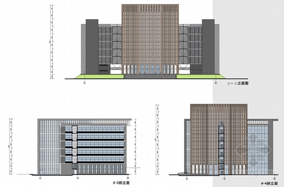 [安徽]大学图书馆建筑设计方案文本(优秀建筑工程设计 含CAD 知名设计院)-大学图书馆建筑设计方案立面图