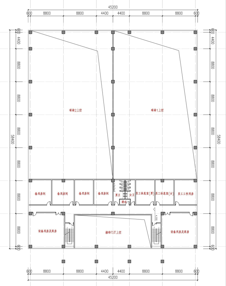 [云南]东南亚风格体育馆网球馆设计方案文本（PPT）-方案一二层平面图