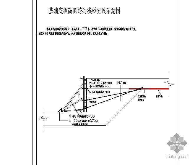 高低跨处模板支设示意图资料下载-基础底板高低跨处模板支设示意图（多层板）