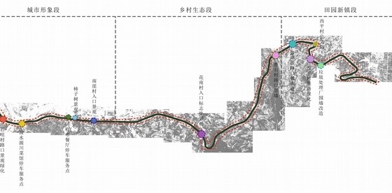 [甘肃]国道部分段景观绿化改造设计方案（原创作品）-国道部分段景观绿化总平面分析图 