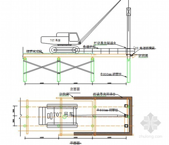 [福建]33.5m宽跨海大桥及接线工程施工组织设计325页（钢套箱 支架现浇）-栈桥搭设示意图 