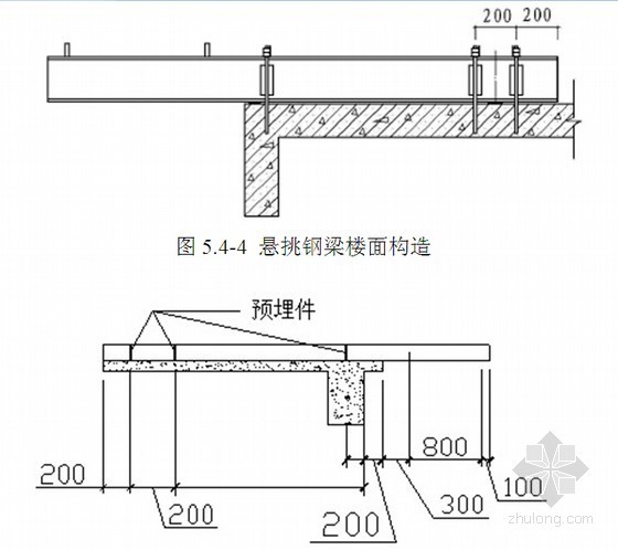 [吉林]购物广场工程型钢悬挑式脚手架施工方案-悬挑钢梁楼面构造 