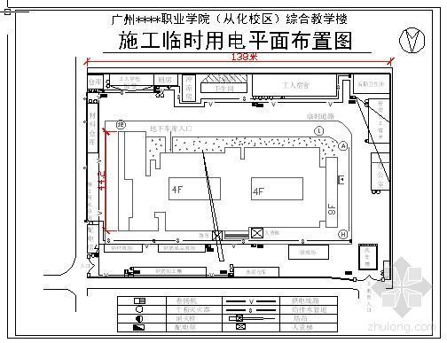 工地临时用电平面布置资料下载-广州某学院综合楼施工临时用电平面布置图