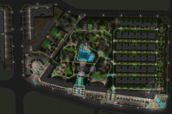 [东莞]首席质感宜居洋房别墅区景观设计方案-平面图夜景