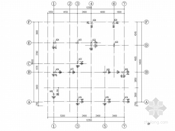 两层框架结构小别墅结构图-二层柱定位及配筋图 