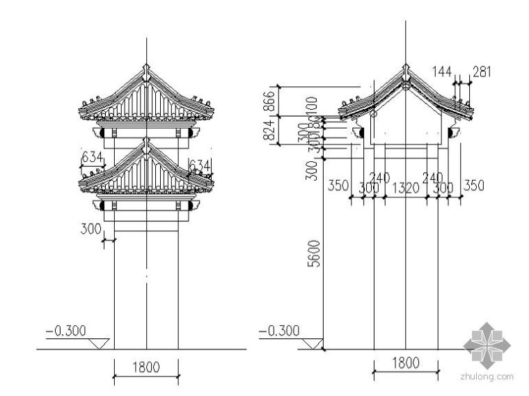 仿古四合院建筑图资料下载-[北京]某四合院建筑施工图（经典仿古建筑）-剖面图及庑殿推山平立面