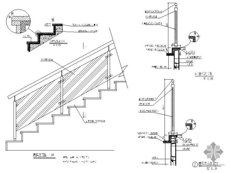 扶手楼梯cad资料下载-银行钢化玻璃扶手楼梯详图