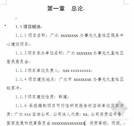 路灯工程竣工验收报告实例资料下载-广水某社区服务中心建设项目可行性研究报告