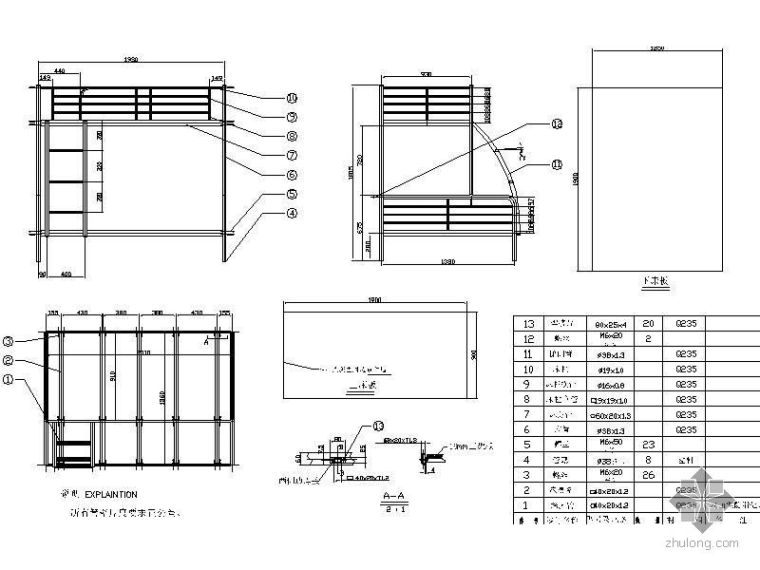 室内家具尺寸详图资料下载-高低床家具详图