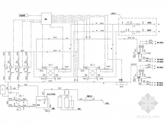 商业建筑空调系统流程及原理设计施工图-管路系统流程图 