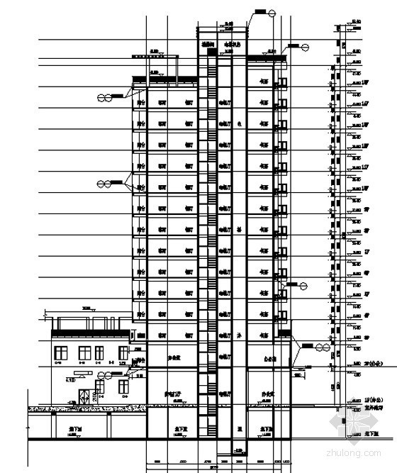 [宜昌市]某十五层住宅商业综合楼建筑施工套图（5号楼）-剖面图