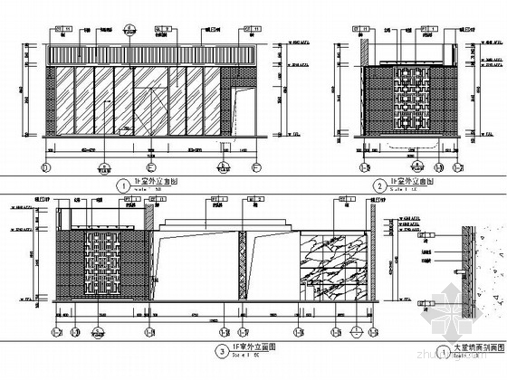 [广西]中国奇石之乡高档奢华洗浴会所室内装修施工图（含效果及实景）外观立面图 