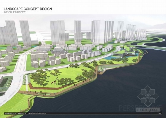 [武汉]城市中央商务区滨湖景观带景观概念设计-总体SKETCHUP效果图 