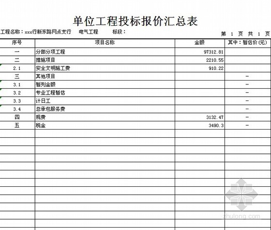 银行营业场所的电气设计资料下载-北京某银行电气工程清单报价实例