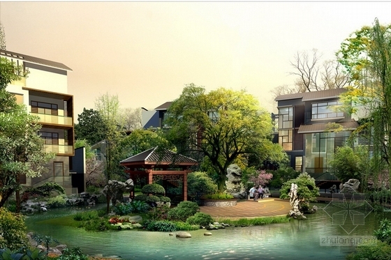 [四川]现代风格住宅小区景观设计（附建筑设计）方案-澄怀雅静效果图