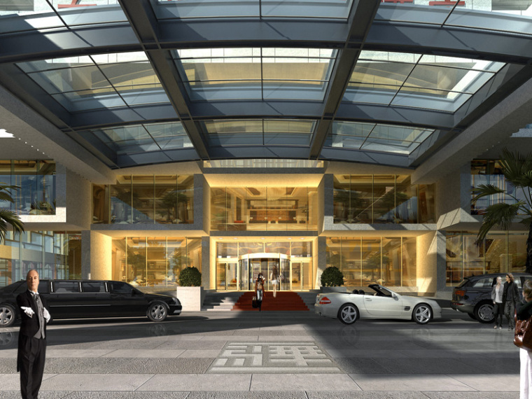 酒店门厅平面图cad资料下载-酒店门厅建筑3D模型下载