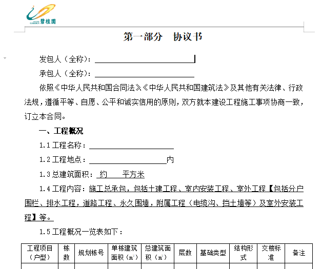 知名地产建设工程总承包施工合同范本-协议书