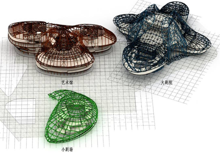 [湖南]地标性国际文化艺术中心钢结构施工方案（215页，大量三维图）-钢结构整体三维示意图