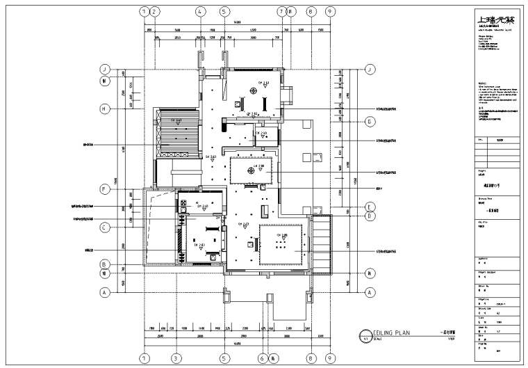 湖玺两层别墅样板房室内装饰施工图及效果图-顶面布置图