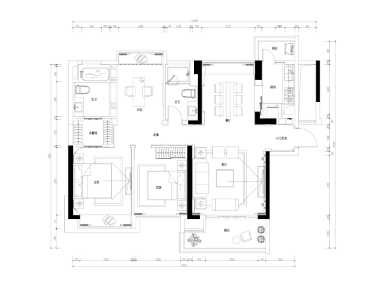 maya三室两厅模型资料下载-[深圳]欧式三室两厅两卫住宅设计施工图（含效果图+实景图+3d模型)