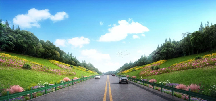 市政道路交叉口景观效果图资料下载-（原创）道路绿化景观设计案例效果图