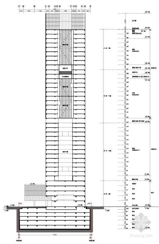 [广东]超高层知名地产办公楼设计方案文本（知名事务所）-超高层知名地产办公楼设计剖面图