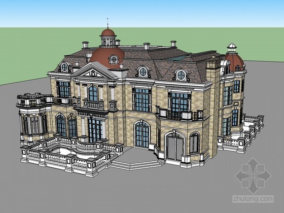古典与现代结合的别墅资料下载-西方古典别墅SketchUp模型下载