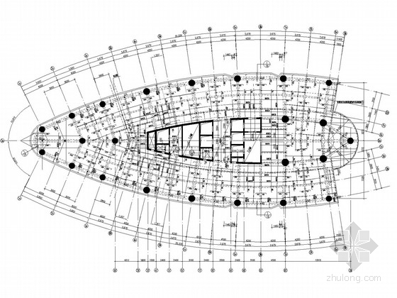 29层圆弧形框筒公寓式写字楼结构施工图-结构平面图 