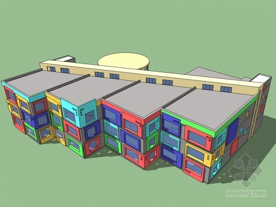 三门健跳大孚双语幼儿园建筑抄绘资料下载-幼儿园建筑SketchUp模型下载