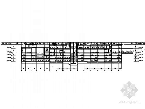 [北京]5层现代风格知名商业广场各层平面施工图-5层现代风格商业广场车库剖面图