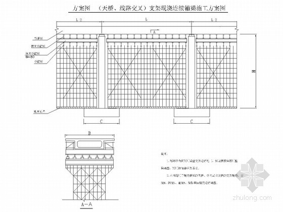 支架连续梁桥设计说明资料下载-分离式立交桥支架现浇连续箱梁施工大样图